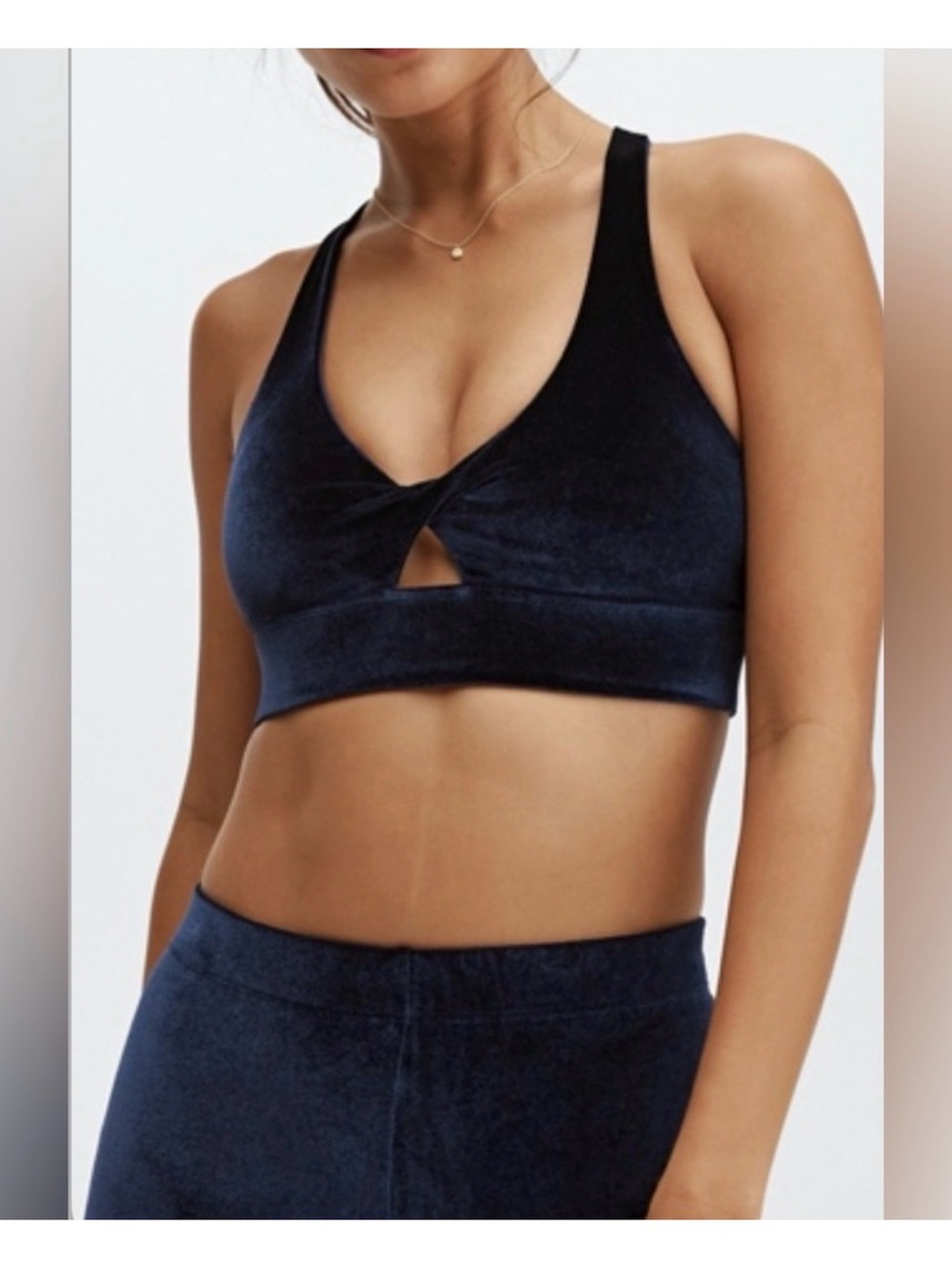Fabletics Blue Velour "Oasis Twist" Cross-Back Sports Bra